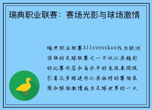 瑞典职业联赛：赛场光影与球场激情